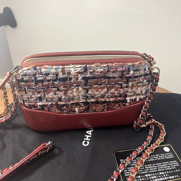 Chanel Tweed Quilted Small Gabrielle Clutch With Chain Red - Picture 1 of 14